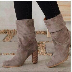 Tan Faux Suede Slouchy Boots